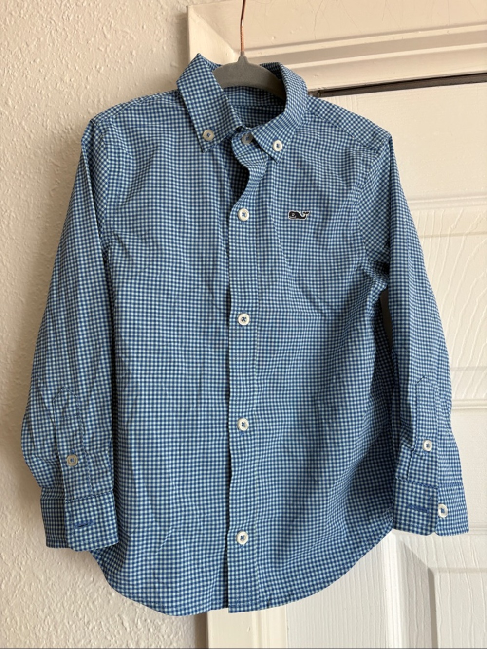 Vineyard Vines Boys Performance Blue Gingham Button-Down Shirt